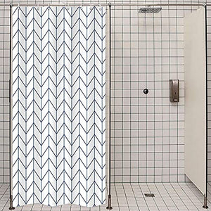 Riyidecor Stall Small Shower Curtain Half Size 36x72 Inch White Navy Single Narrow Tiny Geometric Chevron Striped Herringbone 7 Pack Hooks Dorm Decor Fabric Bathroom Set Polyester Waterproof
