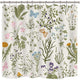 Riyidecor Floral Flower Shower Curtain 72Wx72H Inch Botanical Green Leaves Herbs Plant Waterproof Bathroom Fabric Decor Polyester 12 Pack Plastic Hooks