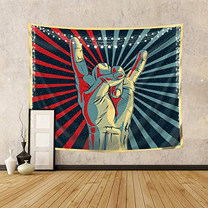 Riyidecor Rock Music Tapestry Wall Hanging 51Hx59W Inch Musical Living Room Hip Hop Bedroom for Men Classic Punk Band Fan Rocker Vintage College Gesturing Cool Sign Hand Party Art Decor