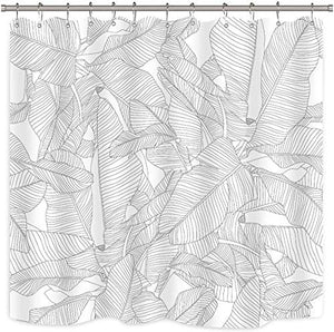 Riyidecor Palm Tree Leaf Shower Curtain Tropical Fern Banana Monstera Leaves White Rainforest Jungle Hawaii Plant Fabric Waterproof Home Bathtub Decor 12 Pack Plastic Hook 72x72 Inch