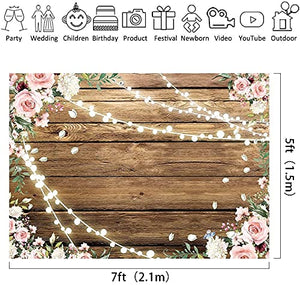 Riyidecor Floral Wooden Backdrop Rustic Pink Flowers Mother's Day Shiny Light Brown Wedding 7x5ft Photography Background Bridal Anniversary Decorations Banner Props Festival Photo Shoot Vinyl Cloth
