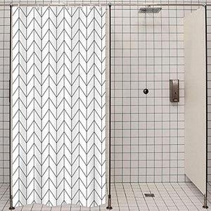 Riyidecor Stall Small Shower Curtain Half 39x72 Inch Chevron Herringbone Geometric Striped Simple Modern Classy Neutral 7 Pack Hooks Contemporary Decor Fabric Bathroom Set Polyester Waterproof