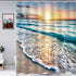 Riyidecor Ocean Coastal Hawaiian Sunrise Shower Curtain 60 x 72 Inch Sea Wave Summer Beach Seaside Scene Island Blue Fabric Set Waterproof 12 Pack Hooks