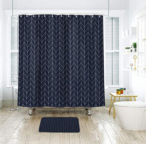 Riyidecor Striped Herringbone Chevron Shower Curtain Panel Dark Grey Geometric Decor Fabric Bathroom Set Polyester Waterproof 72x84 Inch Plastic Hooks 12 Pack
