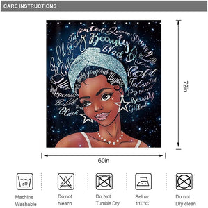 Afro African Shower Curtain Black Girl American Woman 60x72 Inch Lady Quotes Inspirational Motivational Hippie Galaxy Intelligent Fantasy Lovely Starry Sky Universe Urban Bathroom Decor