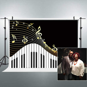 Riyidecor Black and White Piano Keys Backdrop Music Symbols Flying Music Notes 7x5 Feet Modern Art Photography Backgrounds Celebration Decoration Props Birthday Wedding Party Photo Shoot Vinyl Cloth