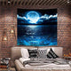 Riyidecor Moon Tapestry Wall Hanging 59Wx59H Ocean Theme Wall Decor for Men Women Blue Starry Night Sky Lake Backdrop Nature Landscape Scene Printed Decoration for Bedroom Living Room Dorm