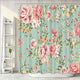 Riyidecor Fabric Pink Flower Shower Curtain for Bathroom 72Wx72H Inch Rose Floral Blooming Green Leaves for Girls Women Bathtub Accessories Decor Rustic Retro Waterproof Fabric Bathroom 12 Pack Hooks