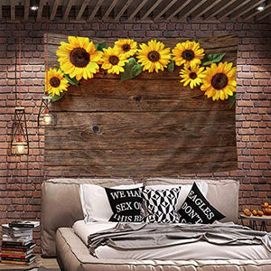 Riyidecor Wooden Sunflower Tapestry 60x80 Inch Rustic Wood Borad Yellow Flower Floor Floral Brown Vintage Retro Art Wall Hanging Home Living Room Dorm Decoration Fabric Polyester