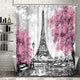 Riyidecor Paris Eiffel Tower Shower Curtain for Bathroom Decor 72Wx72H Inch Pink Paris Theme Bath Set for Women Girls Vintage Eiffel City Landscape Home Accessories Fabric Waterproof 12 Pack Hooks