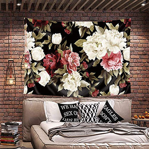 Riyidecor Fabric Watercolor Floral Tapestry Wall Hanging 80Wx60H Inch Vintage Flower Nature Plant Living Room Decoration for Women Girls Chic Botanical Rose Pattern Aesthetic Bedroom Dorm Home Decor