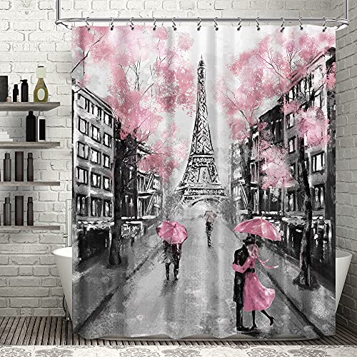 Riyidecor Paris Eiffel Tower Shower Curtain For Bathroom Decor 72wx72h