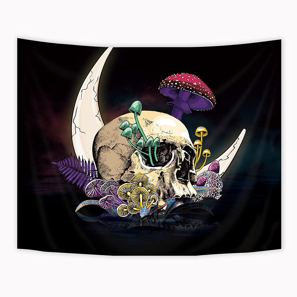 Skull Moon Tapestry Goth Mushroom Skeleton 59Wx51H Inch