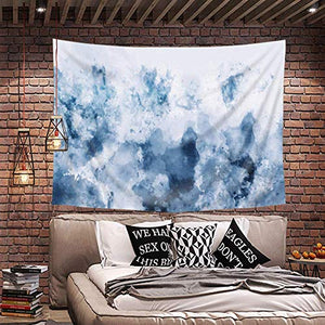 Riyidecor Abstract Blue Watercolor Tapestry 60Hx80W Inch Ombre Painting Marble Modern Art Neutral Cozy Cold Fantastic Wall Hanging Bedroom Living Room Dorm Decor Fabric