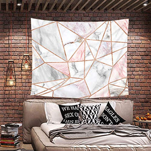 Riyidecor Pink Grey Tapestry Geometric Marble Rose Gold Stripes Unique 91Wx71H Inch Surface Blocks Cracked Pattern Lines White Natural Luxury Realistic Decoration Living Room Bedroom Fabric Polyester