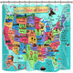 Riyidecor Fabric Map Shower Curtain for Bathroom 72Wx72H Inch USA Map Curtain Sets for Kids Boys Cartoon Animal Educational Geography Bathroom Accessories Bathtub Home Decor 12 Pack Hooks