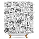 Riyidecor Kids Video Game Boys Shower Curtain 72" W x 78" H Black and White Sketch Funny Graffiti Decor Fabric Panel Bathroom 12 Pack Plastic Shower Hooks