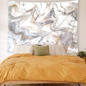 Riyidecor Gray Marble Tapestry Golden Wave 51x59 Inch Crack Textured Abstract Nature Modern Simple Art Wall Hanging Decor Home Fabric Dorm Bedroom