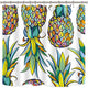 Riyidecor Tropical Fruit Pineapple Shower Curtain for Bathroom Decor Summer Green Leaves Blue and Yellow Art Printed Fabric Waterproof 72Wx72H 12 Pack Plastic Shower Hooks