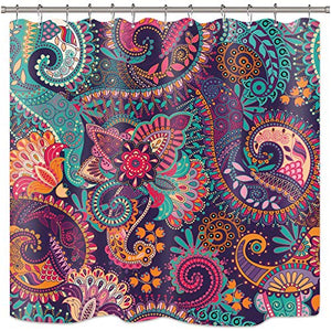 Riyidecor Mandala Indian Bohemian Shower Curtain for Bathroom Decor 72Wx72H Inch Paisley Purple Floral Boho Yoga Abstract Tribal Colorful Ethnic Fabric Waterproof Polyester with 12 Pack Plastic Hooks