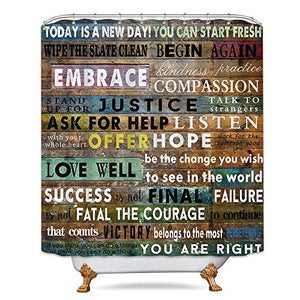 Riyidecor Quotes Motivational Shower Curtain Inspirational Vintage Farmhouse Panel Wooden Striped Bathroom Decor Fabric Panel 72x72 Inch Polyester Waterproof 12 Pack Plastic Shower Hooks Included