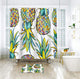 Riyidecor Tropical Fruit Pineapple Shower Curtain for Bathroom Decor Summer Green Leaves Blue and Yellow Art Printed Fabric Waterproof 72Wx72H 12 Pack Plastic Shower Hooks