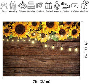 Riyidecor Sunflowers Wooden Backdrop Rustic Kids Light Brown Yellow Country Spring Flowers Photography Background 7x5 Feet Decoration Celebration Props Party Photo Shoot Backdrop Vinyl Cloth