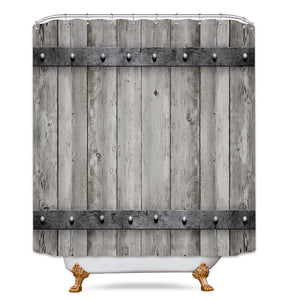 Rustic Barn Door Shower Curtain Wooden Metal Texture Bathroom