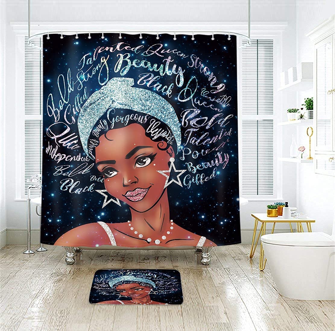 Afro African Shower Curtain Black Girl American Woman 60x72 Inch Lady Riyidecor