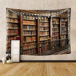 Riyidecor Vintage Wooden Library Tapestry 80x60 Inch Oblique Bookshelf Tapestry Full of Old Books Tapestry Gothic Classical Antique Historic Hippie Art Wall Hanging Bedroom Living Room