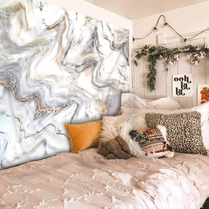 Riyidecor Gray Marble Tapestry Golden Wave 51x59 Inch Crack Textured Abstract Nature Modern Simple Art Wall Hanging Decor Home Fabric Dorm Bedroom