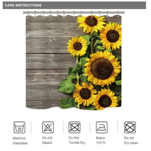 Rustic Sunflower Wood Plank Shower Curtain Panel Primitive Spring Blooming Flower Country Woman
