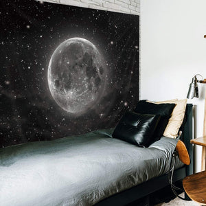 Riyidecor Universe Moon Themed Tapestry Galaxy Planet Black and White Outer Space Image Tapestry Wall Hanging Art Decor Fabric Home Dorm for Living Room 51x59Inch