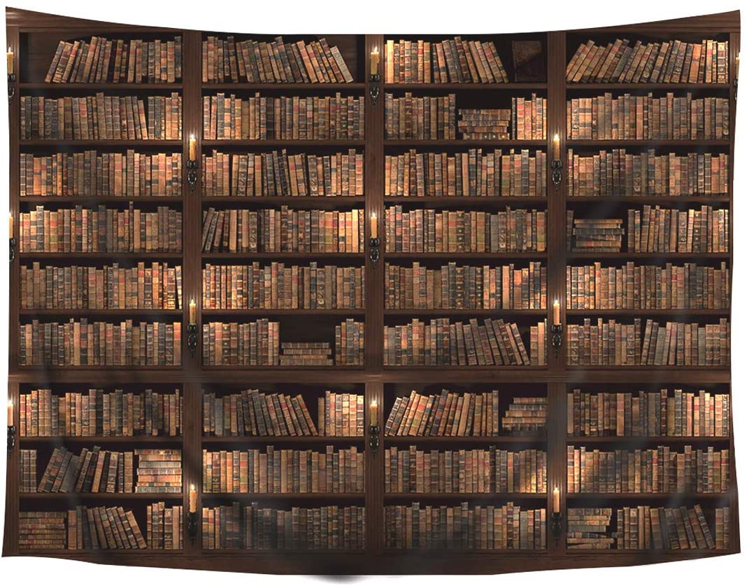 Riyidecor Vintage Wooden Library Tapestry Study Room Scene