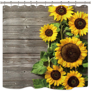 Rustic Sunflower Wood Plank Shower Curtain Panel Primitive Spring Blooming Flower Country Woman