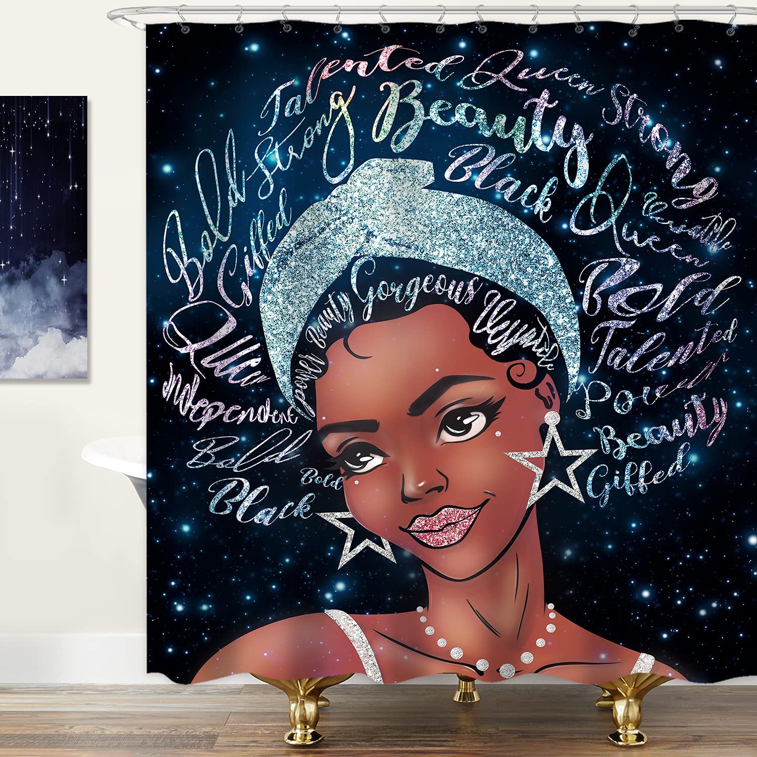 Afro African Shower Curtain Black Girl American Woman 60x72 Inch Lady Riyidecor