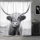 Riyidecor Highland Cow Bull Shower Curtain Western Wildlife Portrait Animal Funny Farm Country 72Wx72H Inch 12 Pack Metal Hooks Kids Sketch Waterproof Fabric Modern Fashion Polyester Bathroom Decor